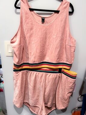 Wild Fable Pink Sleeveless Tank and Shorts Set with Multicolor Striped Waistband